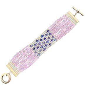 Beaded Bracelet With Toggle Clasp In Shades Of Pink Purple & Clear Glass Beads H